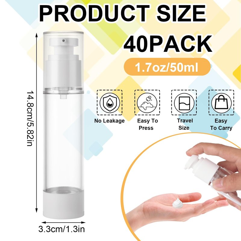 SENENQU 40 PCS 1.7 Oz 50ml Airless Pump Bottles Travel Size Empty Pump Bottle Lotion Container Refillable Cosmetic Pump Dispensers for Foundation Moisturizer Shampoo Toiletry