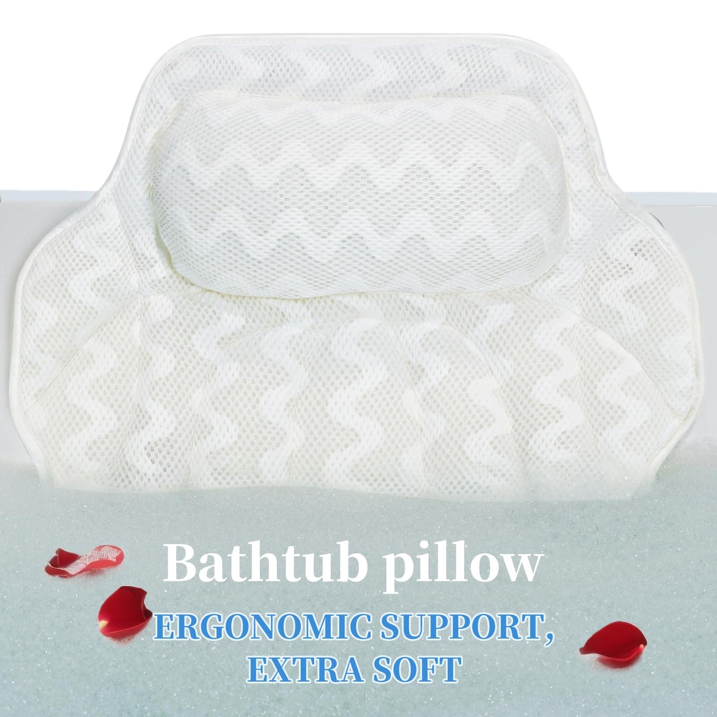 Super Thick Bath Pillow, Soft and Comfortable Bath Pillow, 4D mesh Fabric and 6 Non-Slip Suction Cups, Used for Bathtub Head and Neck Support to Relax Family spa hot tub Essentials, Ladies Bath Gift