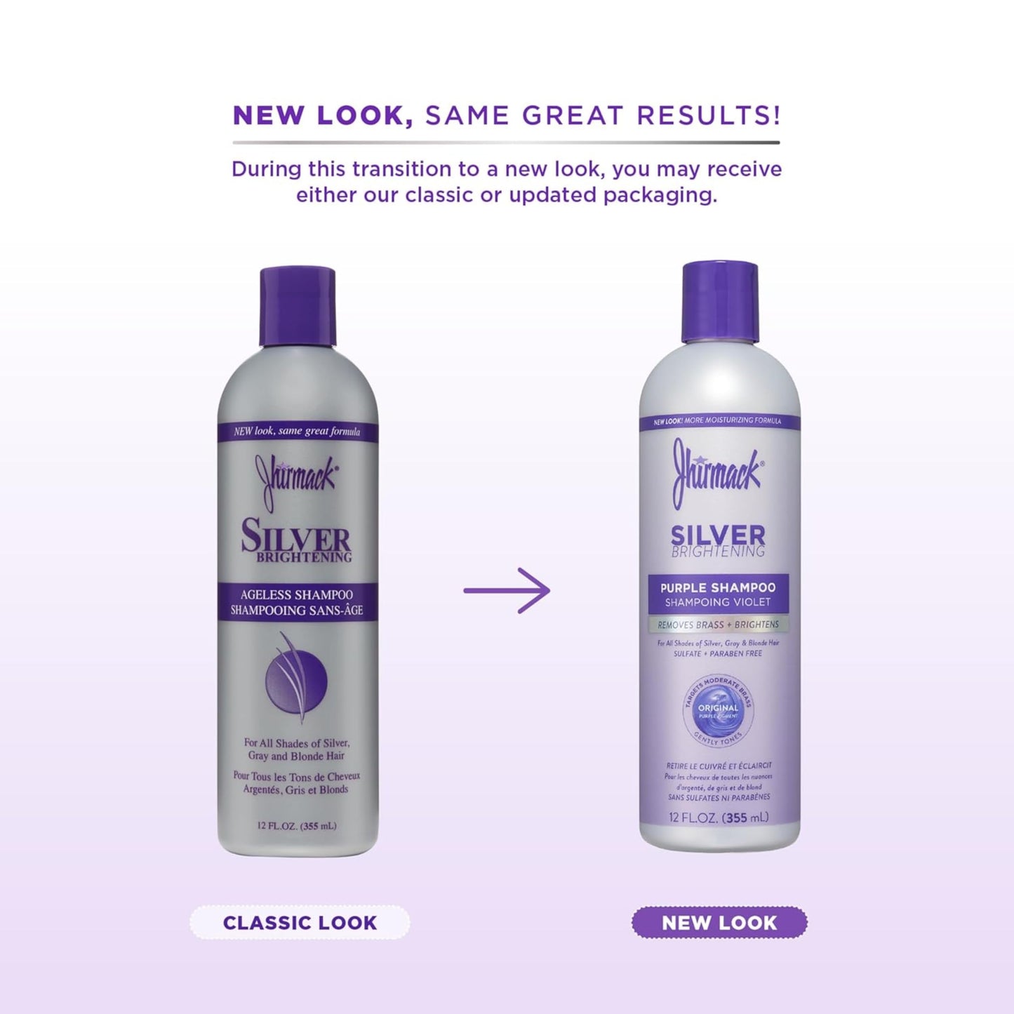 Jhirmack Silver Brightening Purple Shampoo Set of 4 for all types of silver, grey, and blonde hair