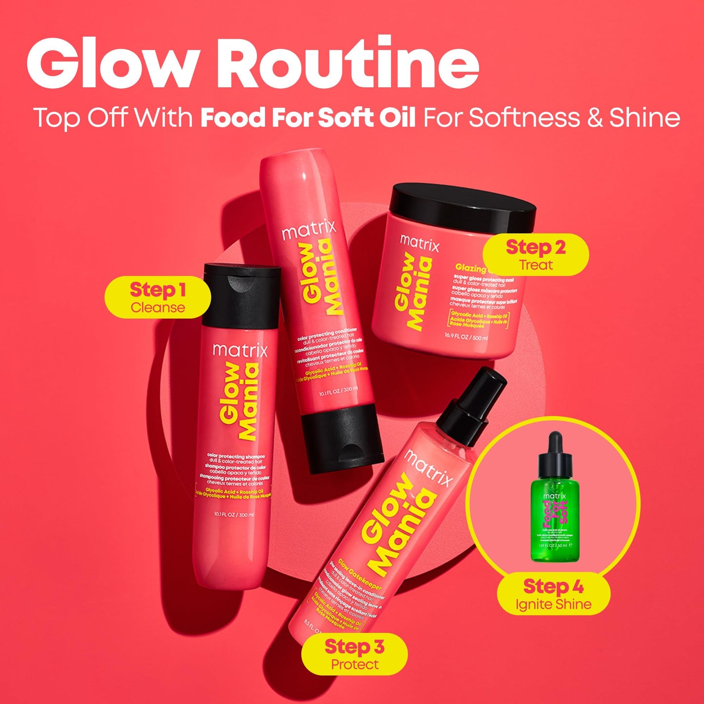 MATRIX Glow Mania Shampoo - Enhances Shine and Moisturizes, Preserves and Protects Color Vibrancy, For Dull and Color-Treated Hair, Sulfate-Free, With Glycolic Acid & Rosehip Oil, 33.8 Fl Oz
