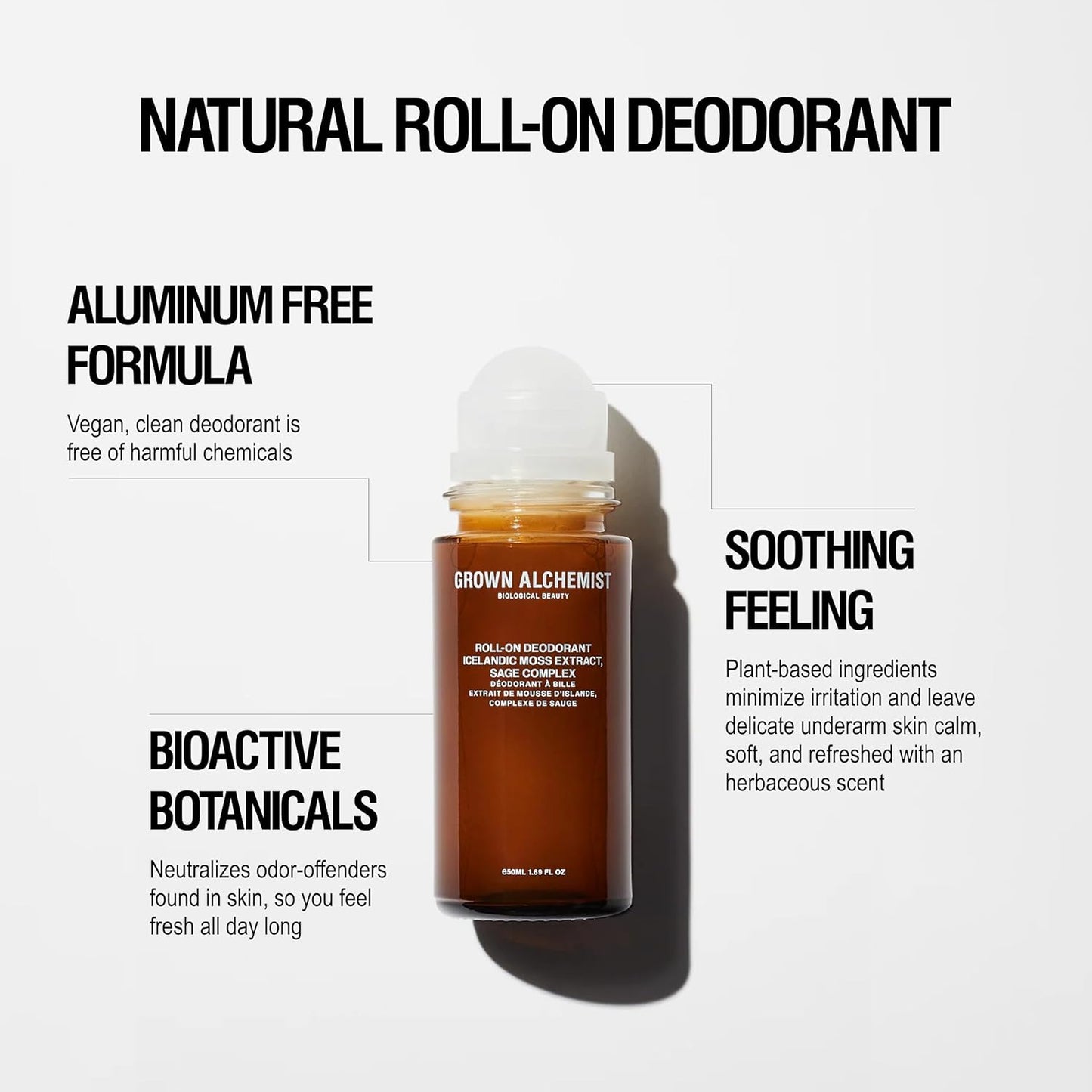 Grown Alchemist Roll-On Deodorant - Natural Aluminum-Free with Icelandic Moss & Sage | 1.69 Oz (50ml)