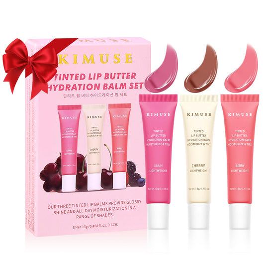 KIMUSE 3 Pack Tinted Lip Butter Hydration Balm, Hydrating Lip Treatment with Hyaluronic Acid & Vitamin E, Tinted Lip Balm for Instant Moisture, Shine & Hydration, Supple Lips, Vegan & Cruelty-Free
