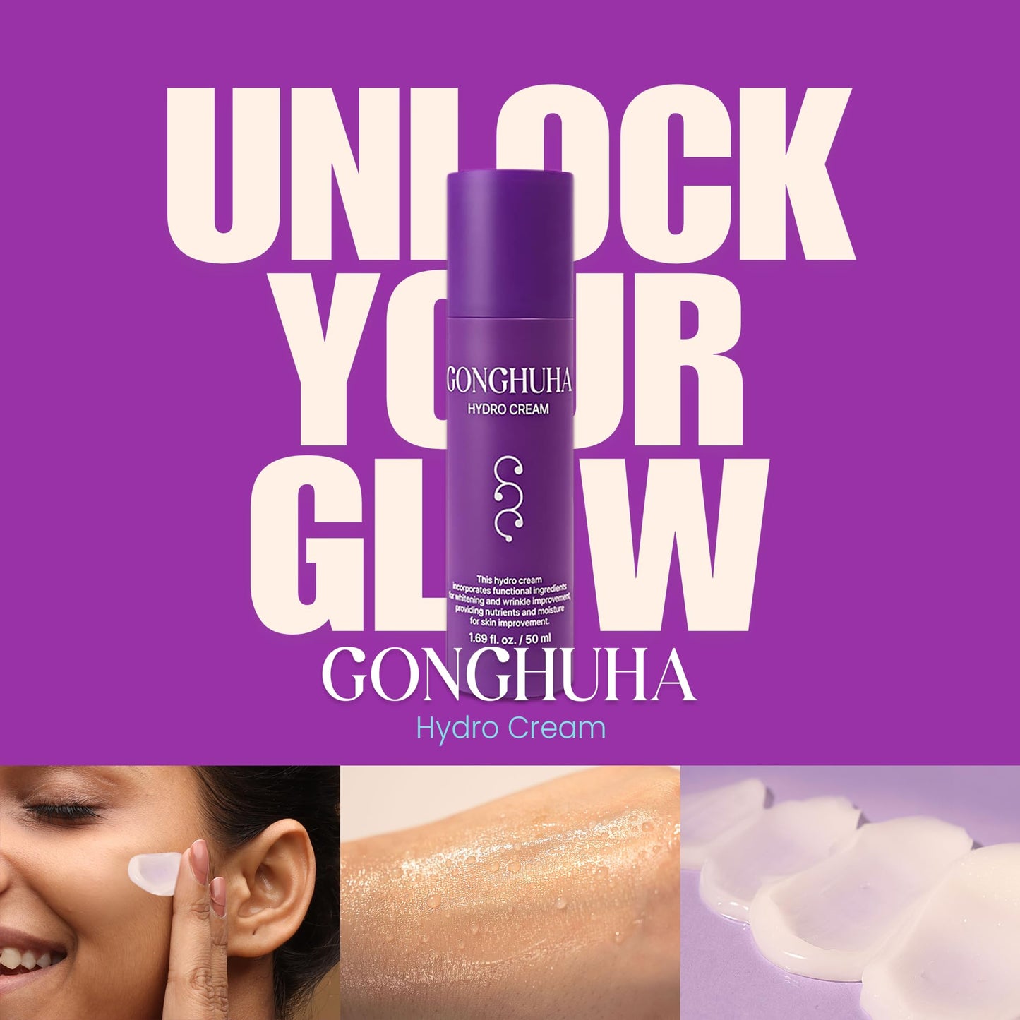 GONGHUHA Hydro Cream – Lightweight Ultra-Hydrating Face Moisturizer for Glowing Skin | 50ml (1.69 fl oz) with Hyaluronic Acid & Cica | Korean Skin Care