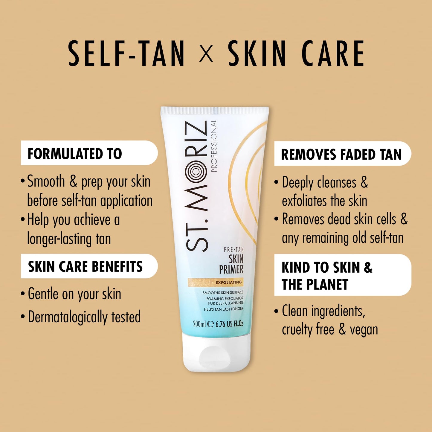 St Moriz Pre-Tan Skin Primer for Self Tanner- Exfoliating Fake Tan Primer - Preps & Primes Skin for Long-Lasting - Deep Cleansing Foaming Exfoliator for Self Tan (6.76 fl oz)