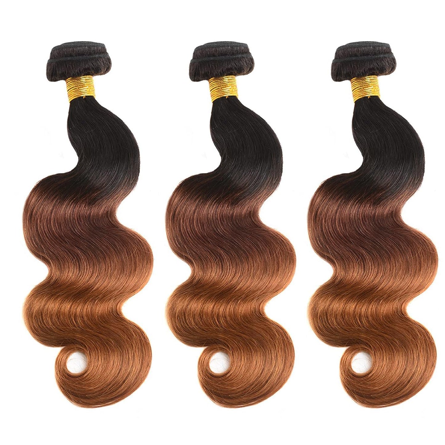 Ratheinhi T1B/4/30 Brown Bundles Human Hair 14 16 18 Inch Ombre Bundle Body Wave Human Hair Bundles Brown 3 Tone 3 Bundle Unprocessed Brazilian Virgin Quick Weave Hair for Black Women