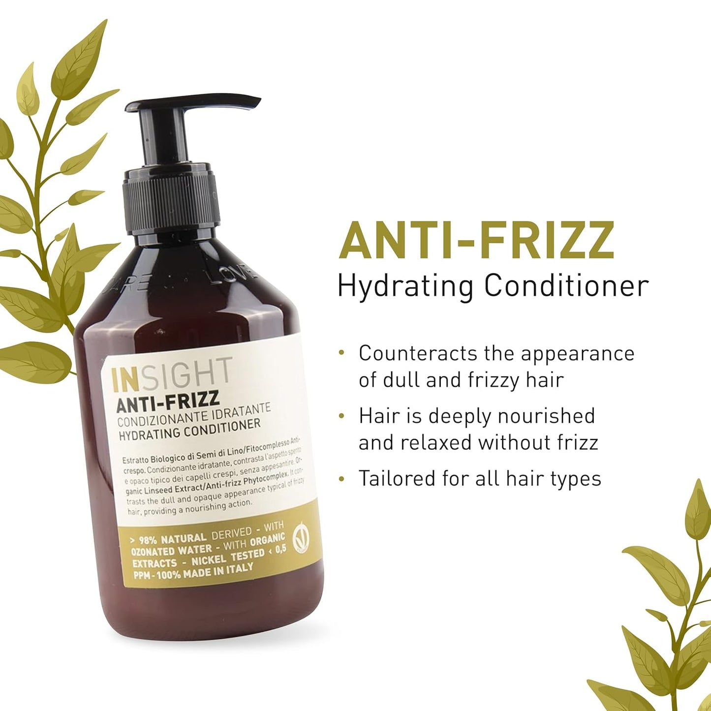Insight Clean Beauty Anti Frizz Conditioner - Hydrating Vegan Formula with Organic Linseed Extract | 13.5 fl oz