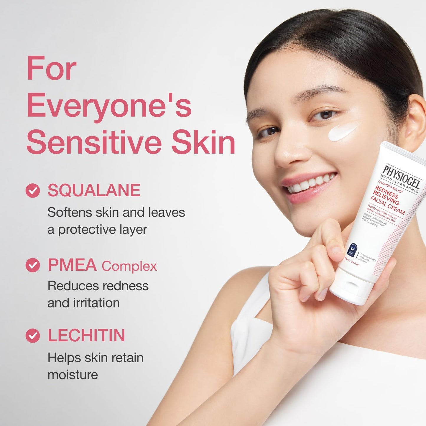 PHYSIOGEL Calming Relief Redness Relieving Facial Cream, Soothing Face Moisturizer with Squalane, For Dry, Irritated & Redness-Prone Skin, 3.4 fl. oz.