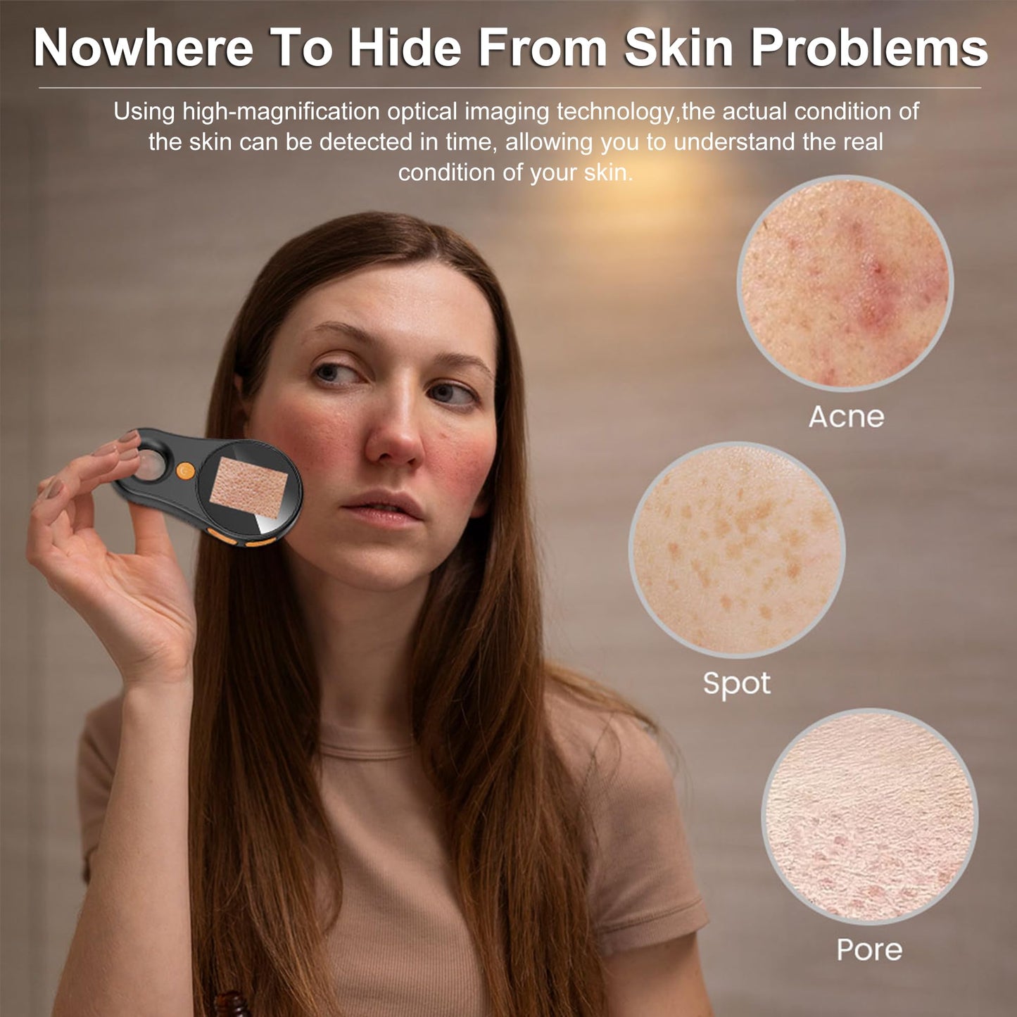 JBMBHC Handheld Dermatoscope Skin Analyzer Machine, Wireless Portable Digital Microscope with 1080P IPS Screen 8 LEDs, 500X Magnifier, for Scalp/Hair Trichomes Facial Skin Dermatoscope