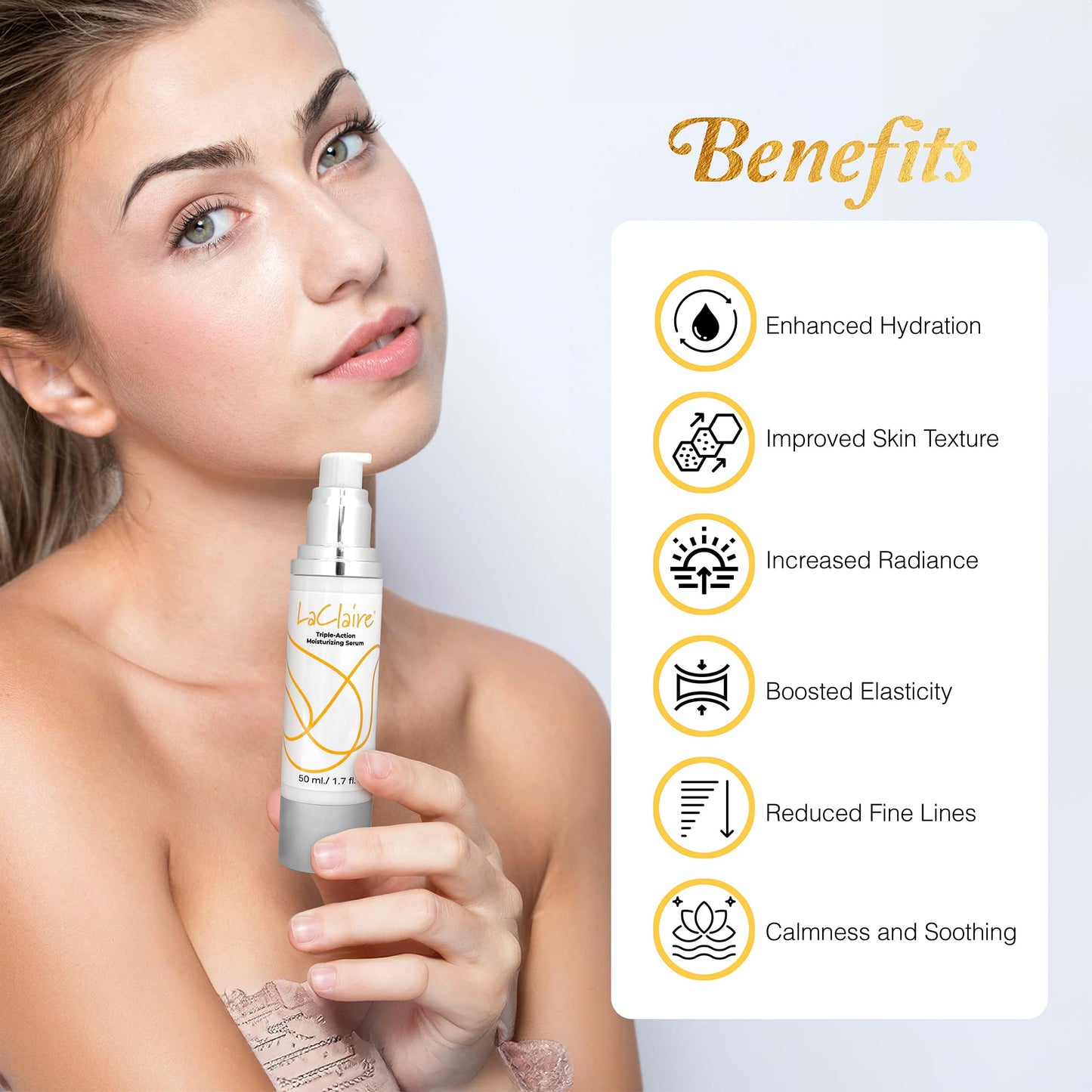 LaClaire Triple-Action Daily Moisturizing Serum – 70% Organic, Paraben-Free Hyaluronic Acid + Aloe Vera + Green Tea – Hydrates, Soothes & Protects – 50 mL