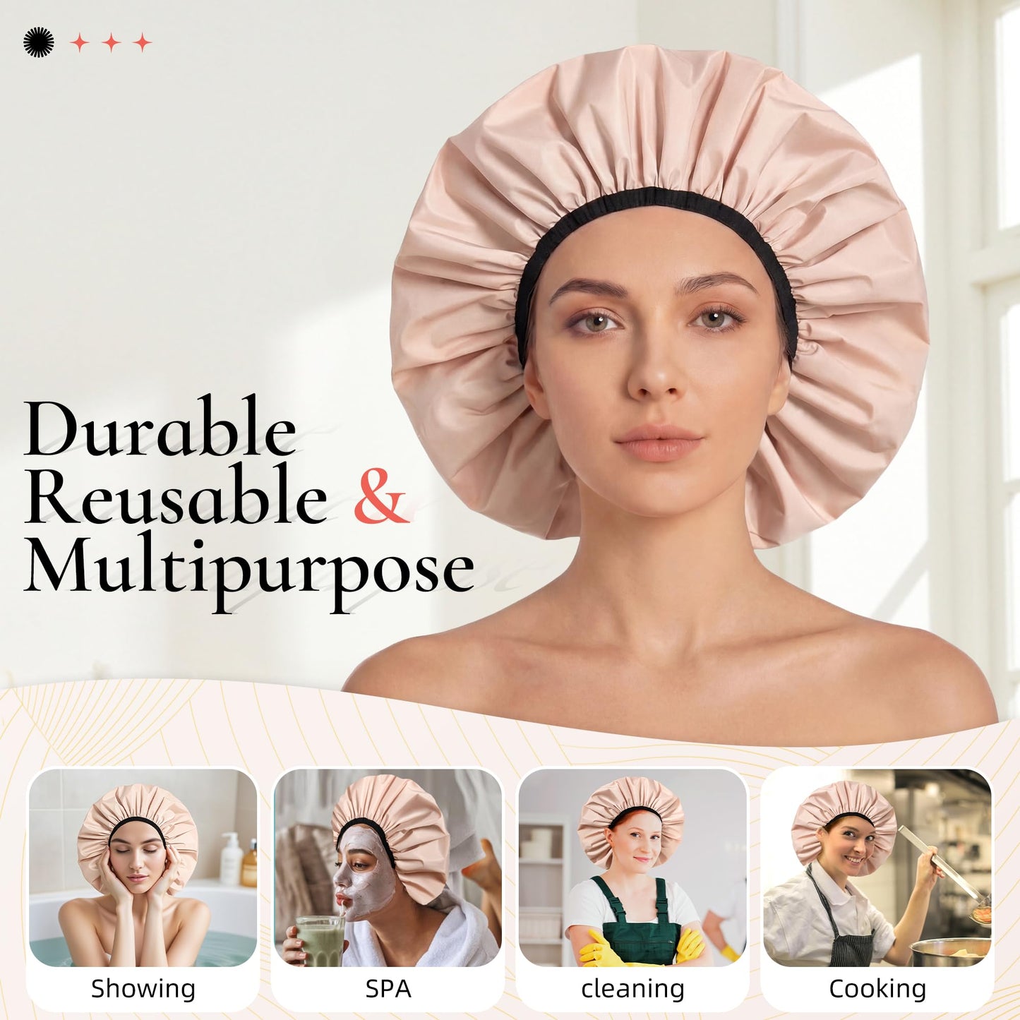 Edoneery Extra Large Reusable Waterproof Shower Cap for Women