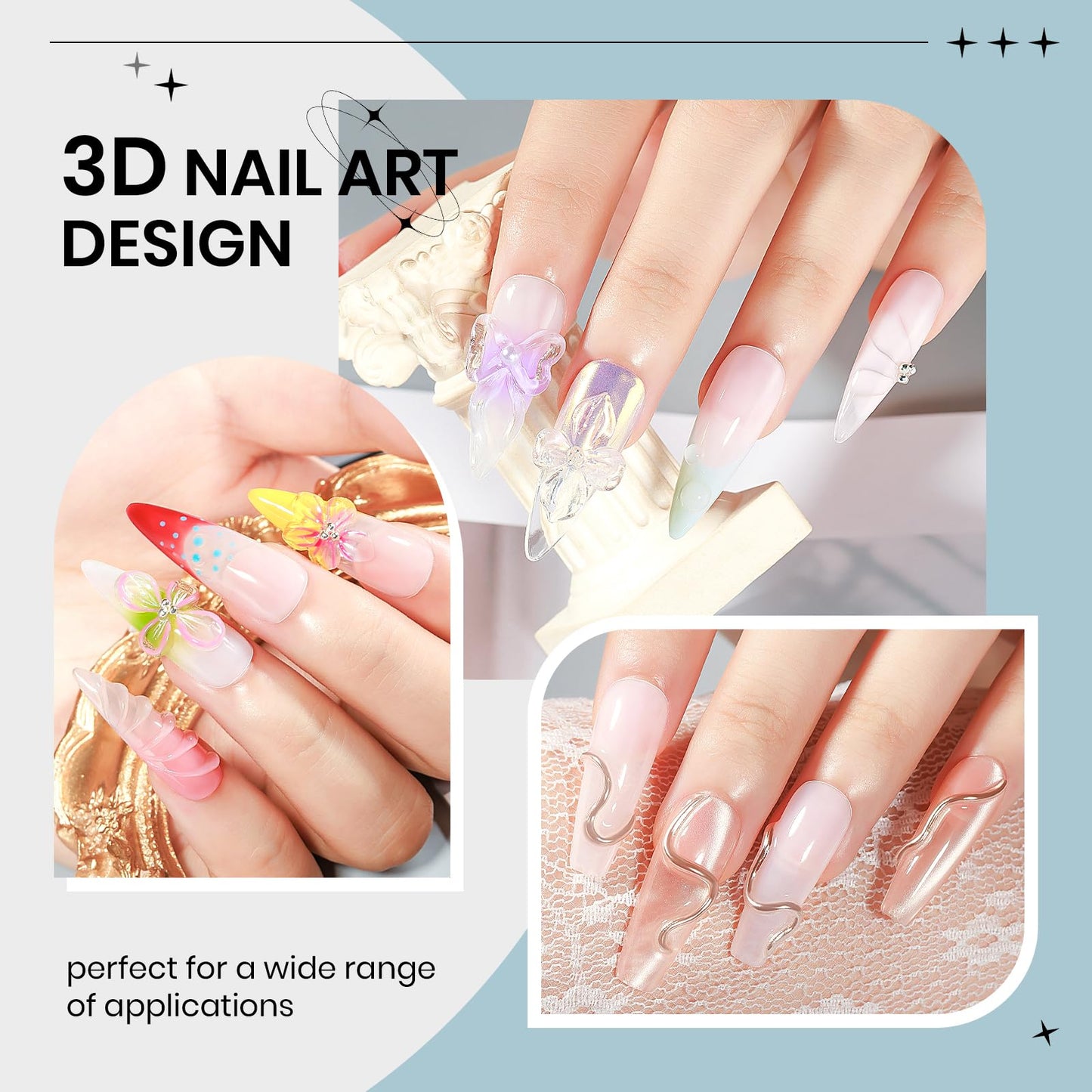 SUPWEE Clear 3d Nail Gel Sculpting Gel, Non Stick Hand Moding Gels for Nails with 3D Silicone Nail Art Molds Solid Builder Sculpture Hard Gels for Extend Home DIY Manicure