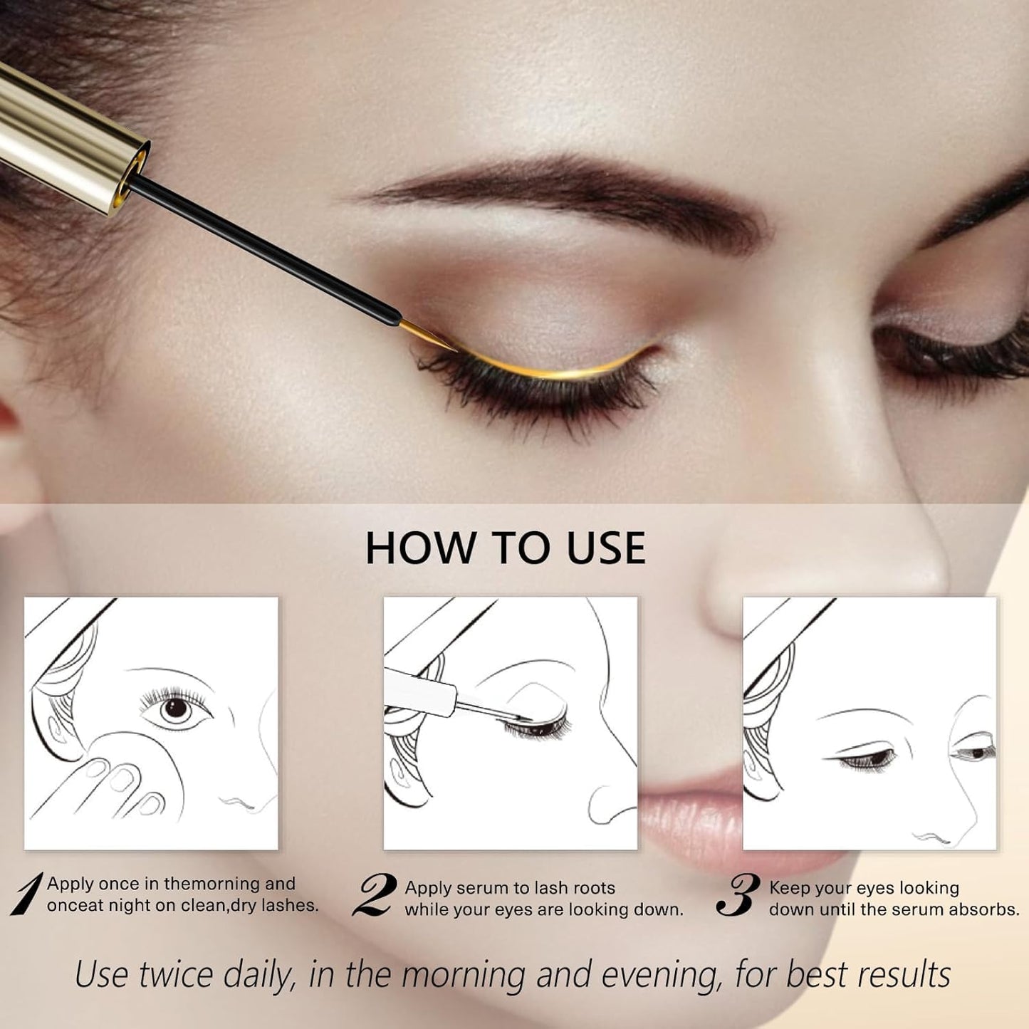 Eyelash Growth Serum – 15 Plant Extracts for Longer, Denser & Robust Lashes,Boosts Natural Lash Development,eyelash serum,Enhance Natural Beauty, Hypoallergenic Oil Free,lash growth serum（Bright Gold）