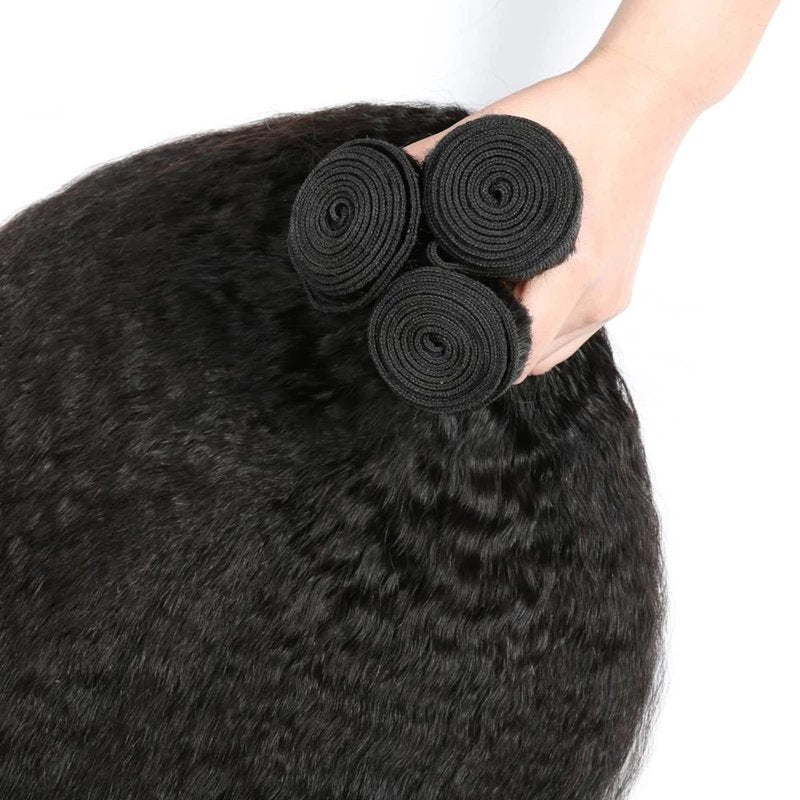Kinky Straight Bundles Human Hair 18 inch Yaki Straight Hair 1 Bundle 10A Brazilian Kinky Straight Human Hair Weave Extensions For Black Women 100g/bundle Natural Color