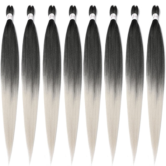 8 Packs Pre Stretched Braiding Hair, 48 Inch Braiding Hair Pre Stretched Yaki Texture, Hot Water Setting, Easy To Install Professional Synthetic Ombre Braiding Hair(1B/Silver)