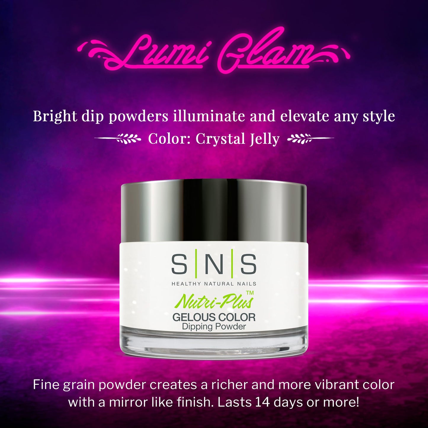 SNS Nail Dip Powder, Gelous Color Dipping Powder - Crystal Jelly (White/Glow) - Long-Lasting Dip Powders Nail Color Lasts 14 Days - Low-Odor & No UV Lamp Required - 1.5 oz