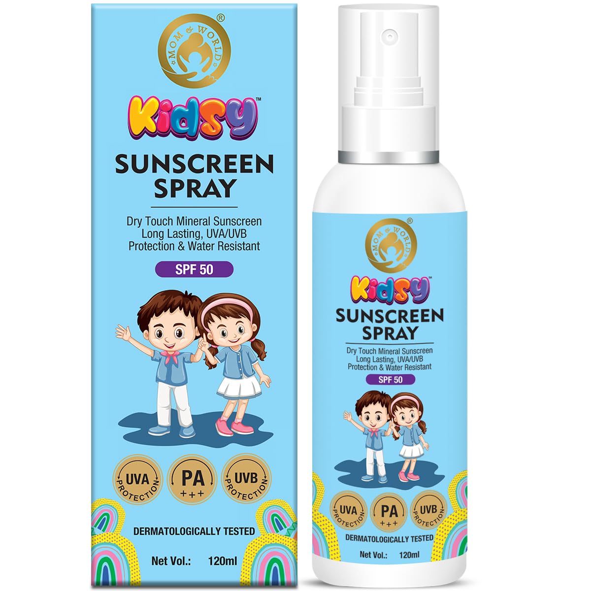 Mom & World Mineral Based Kids Sunscreen Spray SPF 50, Water Resistant, UVA/UVB PA+++, 120ml - Safe for Baby and Kids