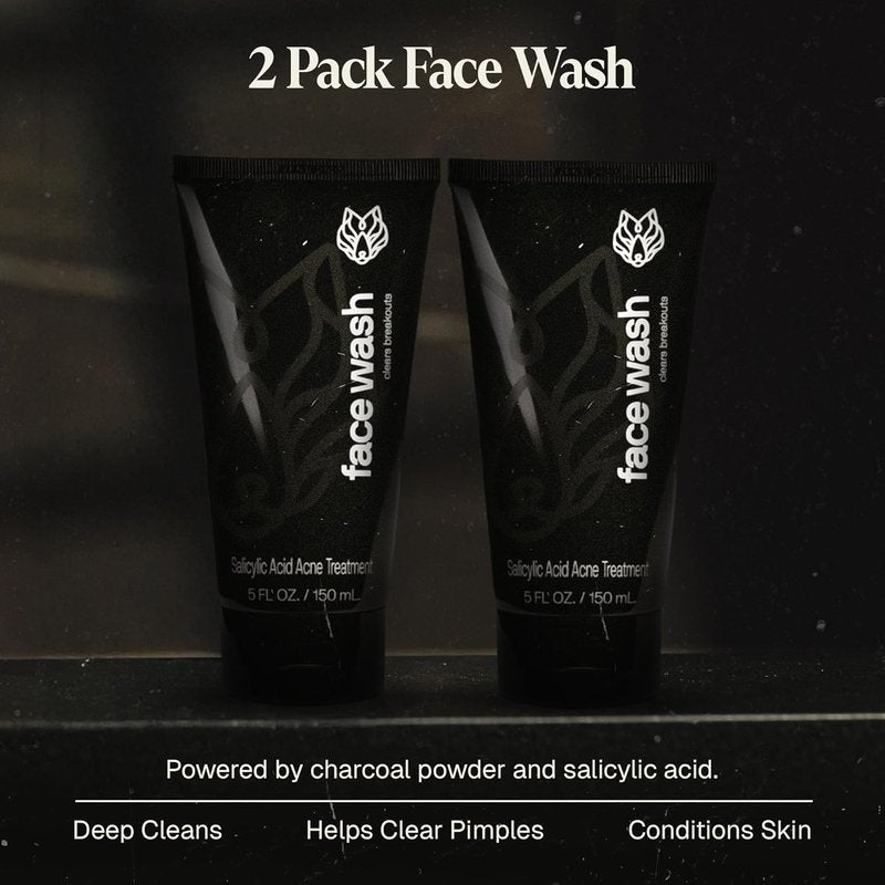 Men’s Charcoal Powder Face Wash - Deep Cleansing Facial Cleanser for Sensitive Skin | 5 Fl Oz, 2 Pack