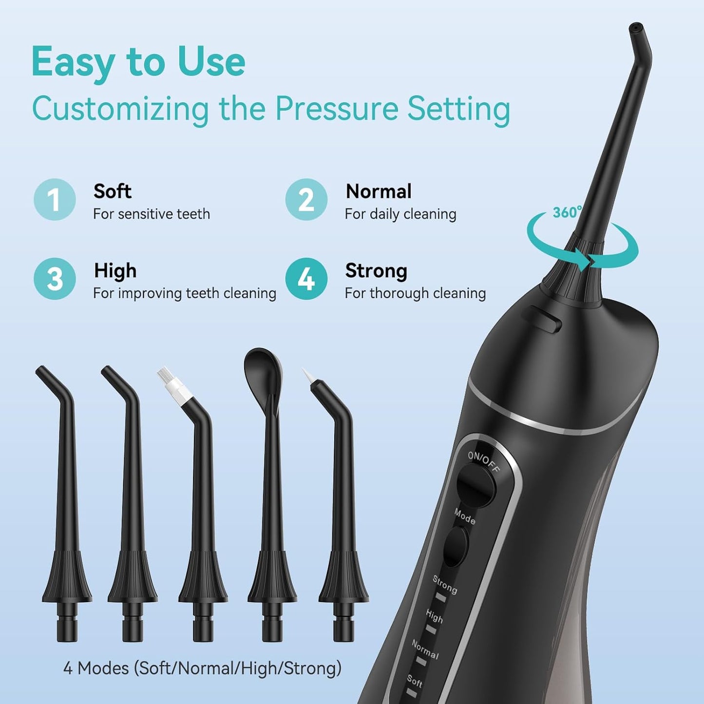 Portable Electric Water Flosser - 300ML Cordless Oral Irrigator with 4 Modes for Deep Cleaning | Waterproof Rechargeable for Home & Travel