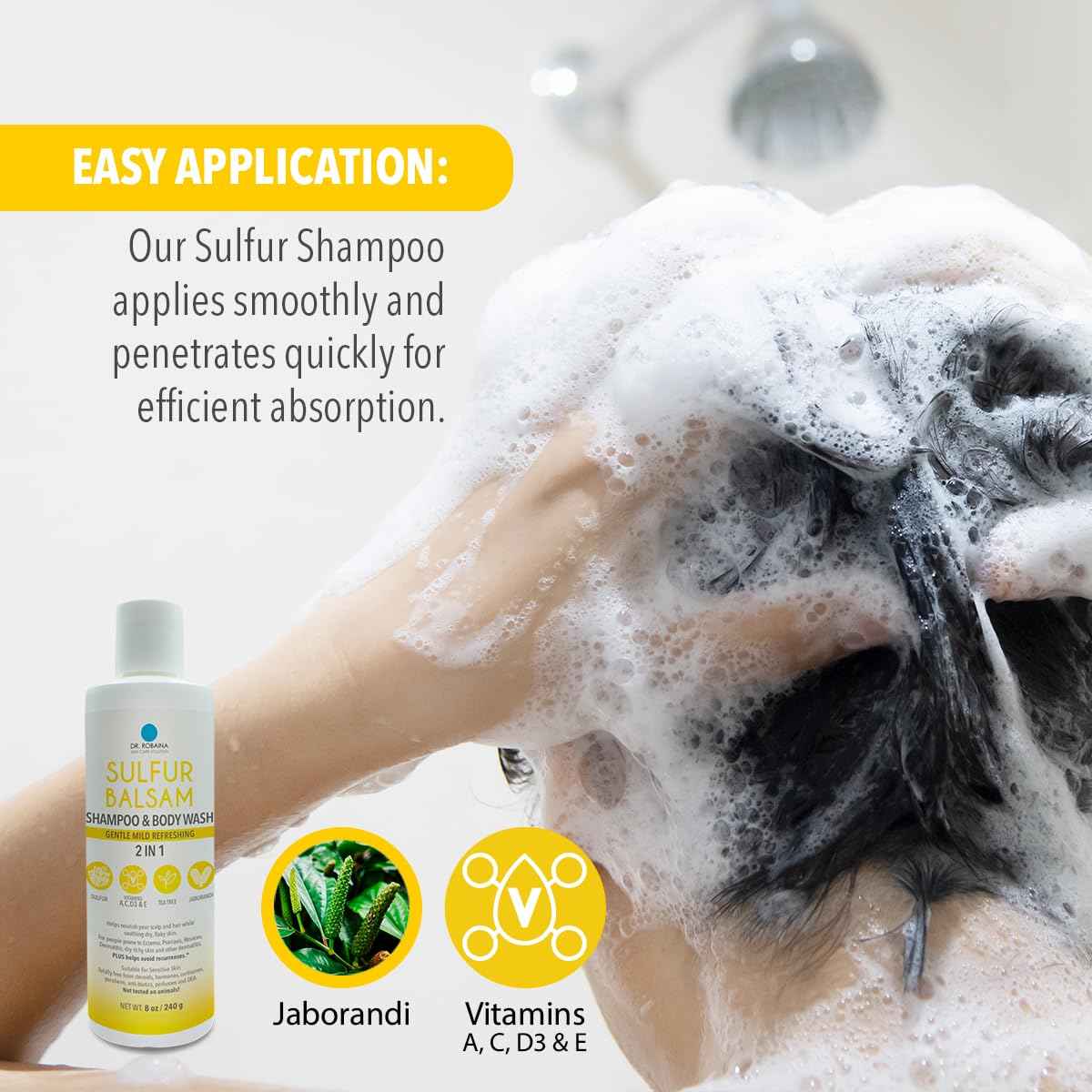 Dr. Robaina Sulfur Shampoo & Body Wash – Helps Soothe Dandruff, Seborrheic Dermatitis, Folliculitis & Itchy Scalp – Color-Safe, SLS-Free, Citrus-Mint Scent, 8 fl oz - Made in the USA