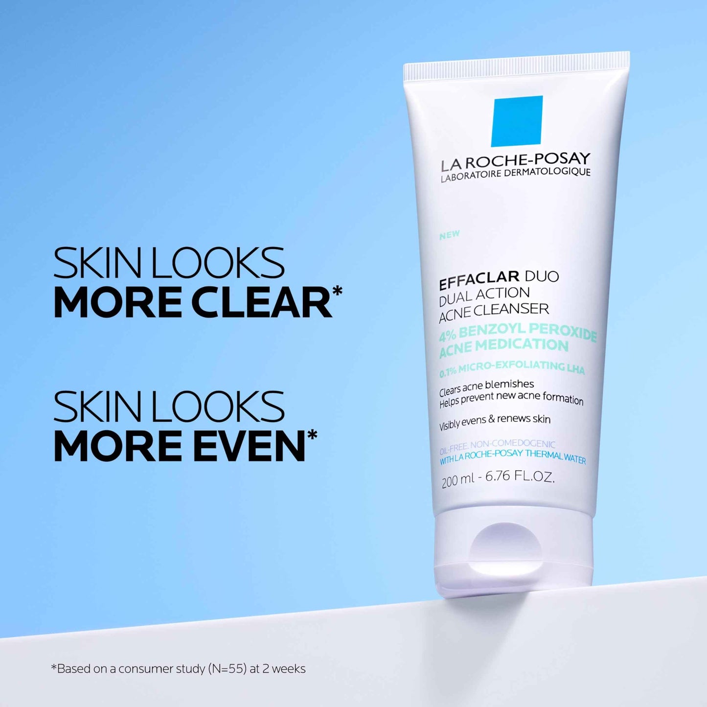 La Roche-Posay Effaclar Dual Acne Face Wash With 4% Benzoyl Peroxide & LHA Exfoliant, Acne Treatment Help Clear & Prevent Blemishes, Paraben Free & Oil Free Wash, 6.76 Fl Oz