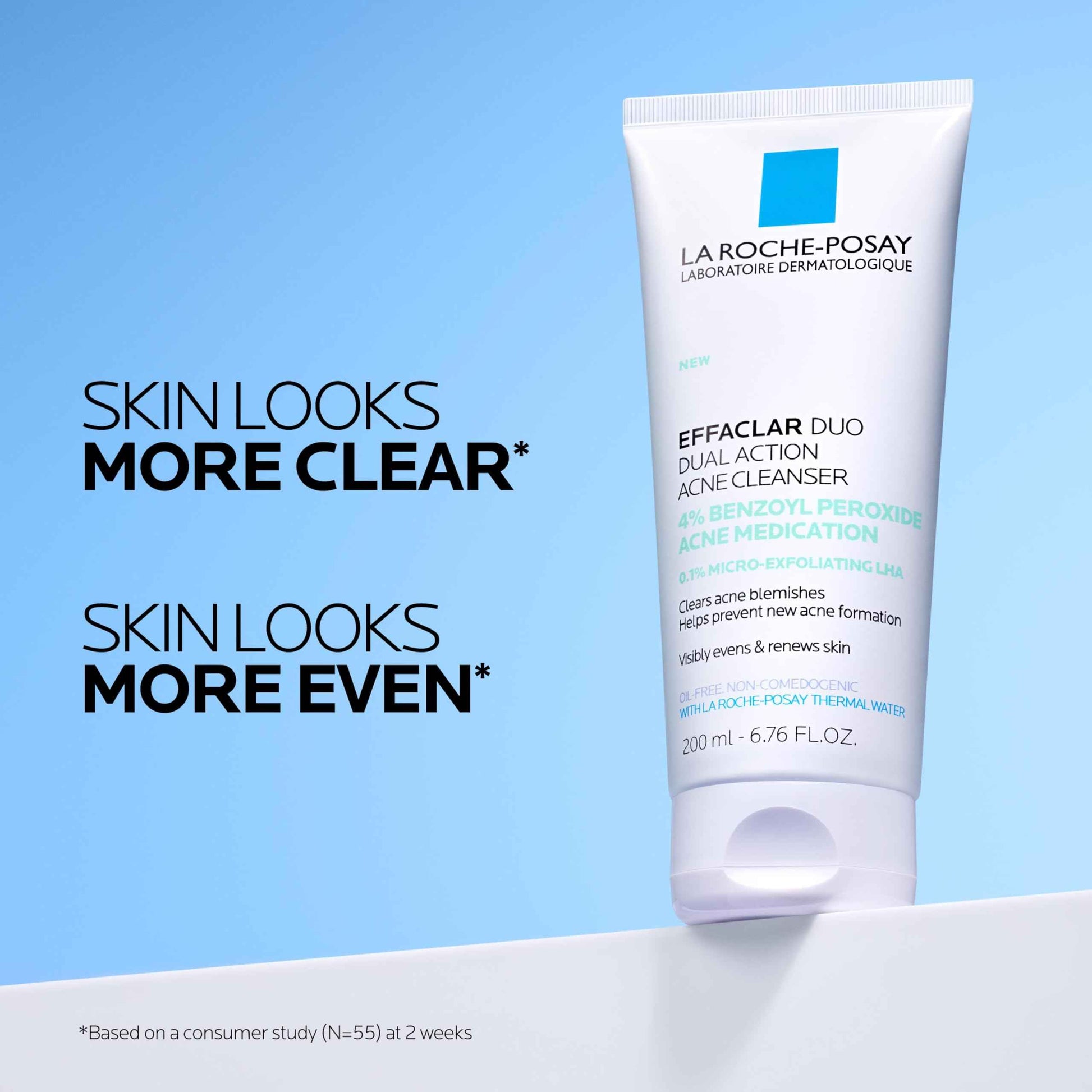 La Roche-Posay Effaclar Dual Acne Face Wash With 4% Benzoyl Peroxide & LHA Exfoliant, Acne Treatment Help Clear & Prevent Blemishes, Paraben Free & Oil Free Wash, 6.76 Fl Oz
