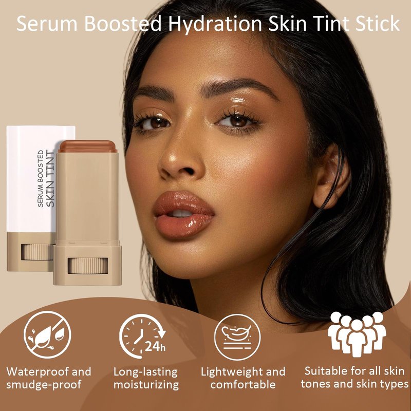 Skween Skin Tint for Black Women, Skween Beauty Balm Serum Boosted Hydration Skin Tint, Solid Tinted Serum Foundation Face Stick, Longwear Contour Stick, Natural Finish (3#)