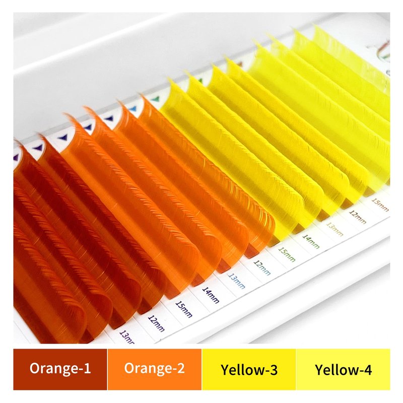 ABONNIE Colored Lash Extensions 16 Rows Cashmere lash extensions 0.07 D Curl 15mm Classic Lashes Extensions, Single Eyeash Extensions for Professional(0.07-D-Yellow Gradient 15mm）