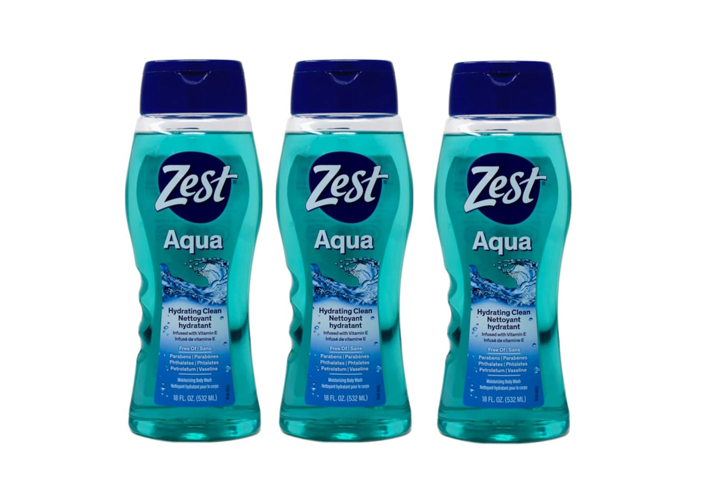 Aqua Body Wash with Vitamin E - Hydrating 18 Ounce | Pack of 3