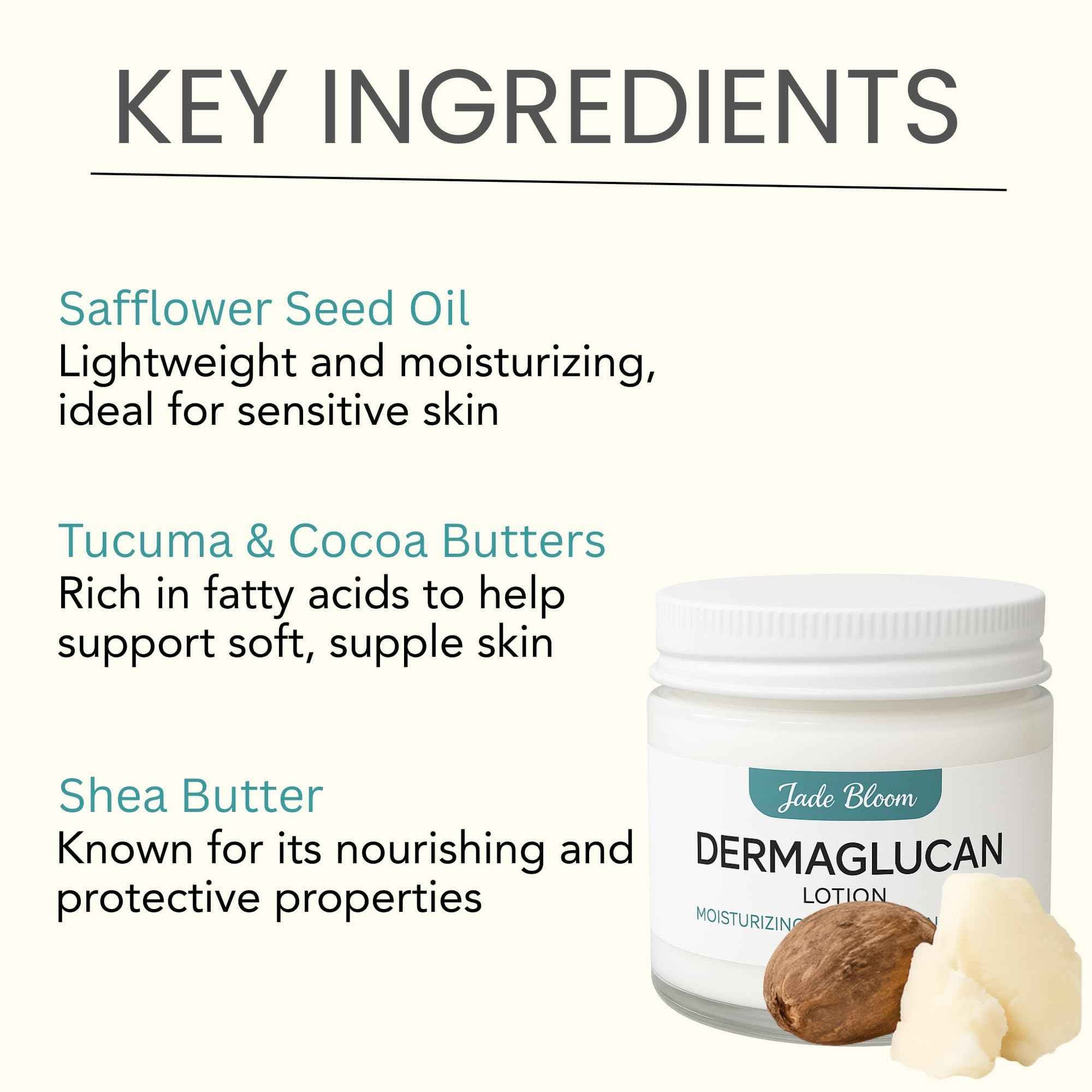 Jade Bloom Dermaglucan Beta Glucan Cream Lotion Moisturizer Skincare | Daily Hydrating Face & Body Hydration, (2oz)