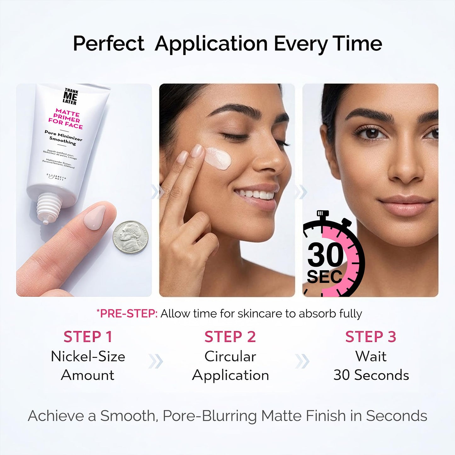 Elizabeth Mott Thank Me Later Pore Minimizer Primer for Face - Soft-Matte Finish - Smooths the Look of Pores, Mattifying Face Primer, Lightweight K-Beauty Formula, Leaping Bunny Certified, 30g