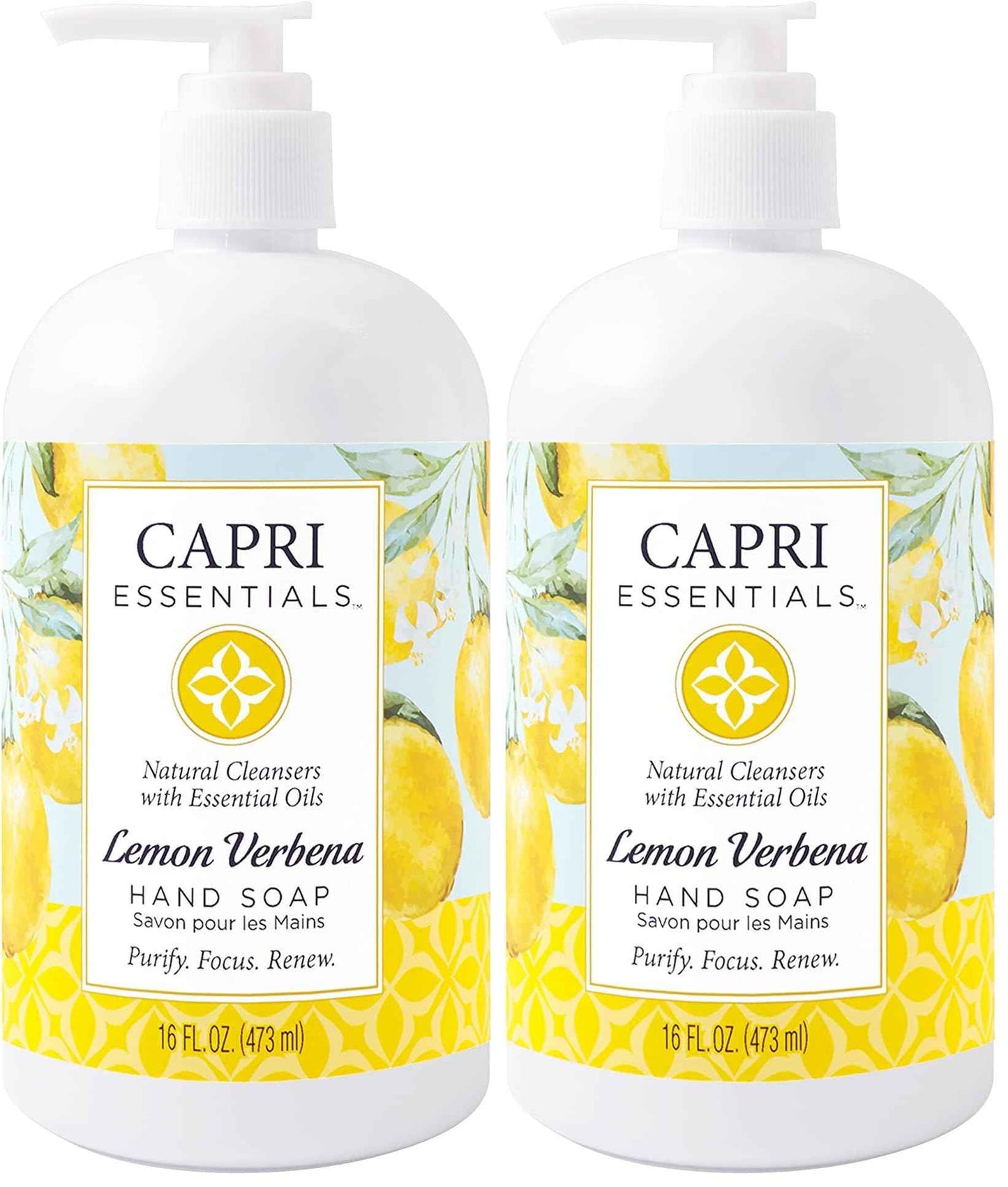 CAPRI ESSENTIALS Lemon Verbena Natural Hand Soap – Liquid Hand Soap with Essential Oils – Plant-Based Liquid Soap – Chemical-Free Hand Wash Soap – Relaxing Natural Soap for Men & Women (16 oz)