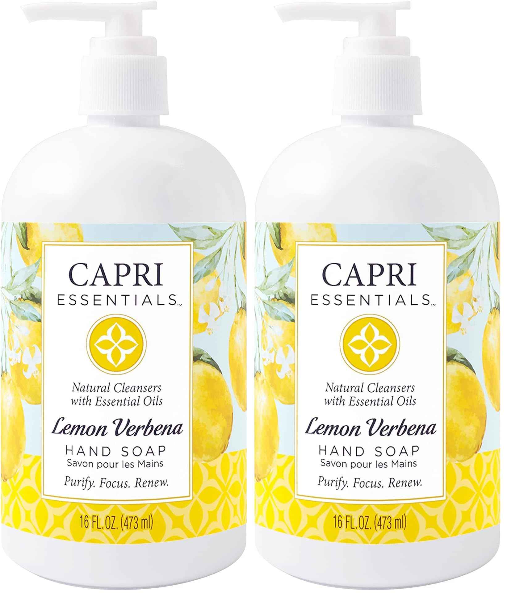 CAPRI ESSENTIALS Lemon Verbena Natural Hand Soap – Liquid Hand Soap with Essential Oils – Plant-Based Liquid Soap – Chemical-Free Hand Wash Soap – Relaxing Natural Soap for Men & Women (16 oz)
