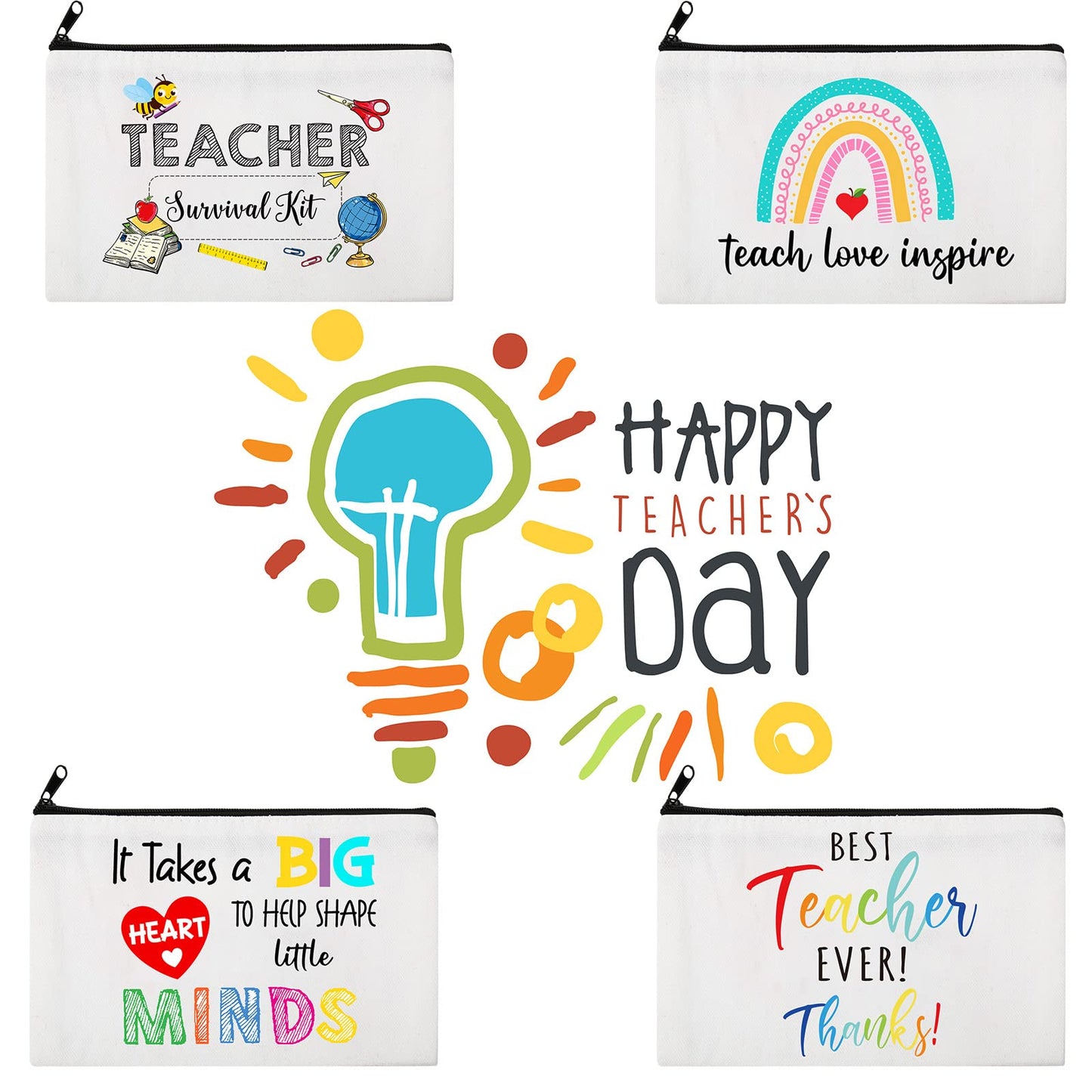 Saintrygo 20 Pieces Teacher Gifts Makeup Bags Bulk Canvas Survival Kit Cosmetic Bag Zippered Pencil Case Appreciation Gifts Travel Toiletry Pouch for Graduation Teachers Day(Heart)