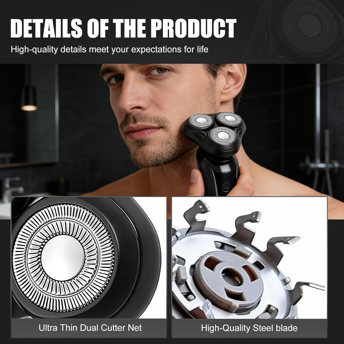 Universal Rotary Replacement Shaver Head - 2-Pack Compatible with Remington R3-R8 | Black Foils/Blades