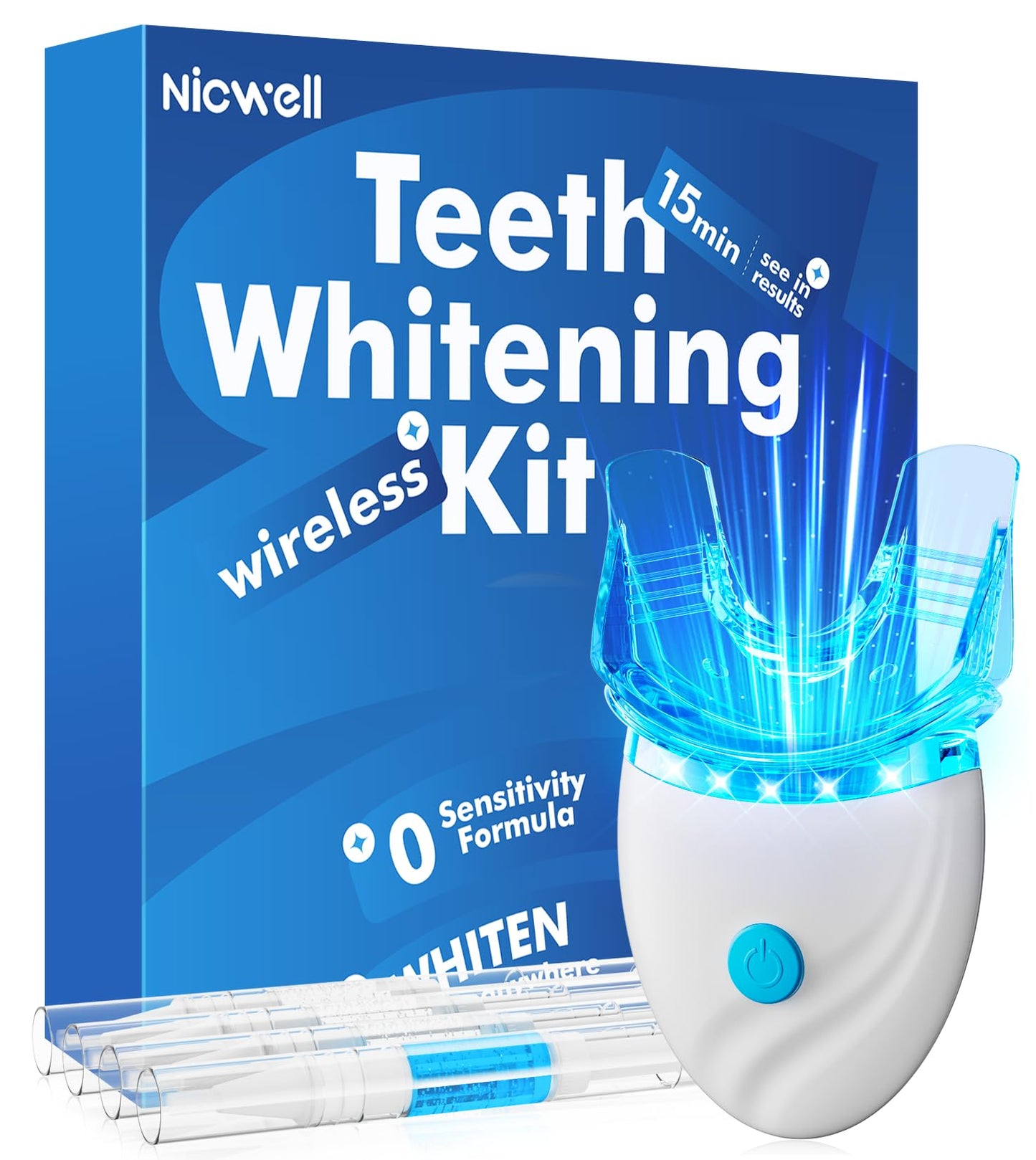 Nicwell Teeth Whitening Kit for Sensitive Tooth: 3 x 35% Carbamide Peroxide Gel & 1 Safe Remineralizing Pen - Teeth whitening LED light for Glow Gen Aged 18-34 - Oral Care for Dentist Office Daily use