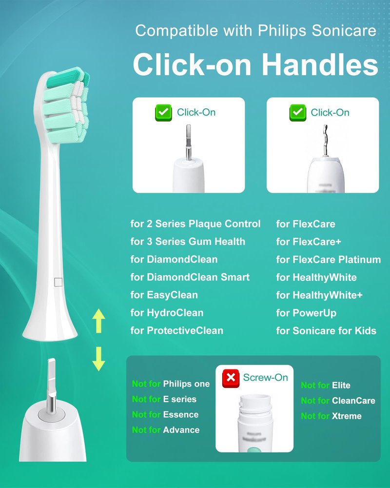 HOFAM Replacement Toothbrush Heads for Philips Sonicare Replacement Heads, Replacement Brush Head Compatible with Phillips Sonic Care Click on Electric Toothbrush, 8 Pcs