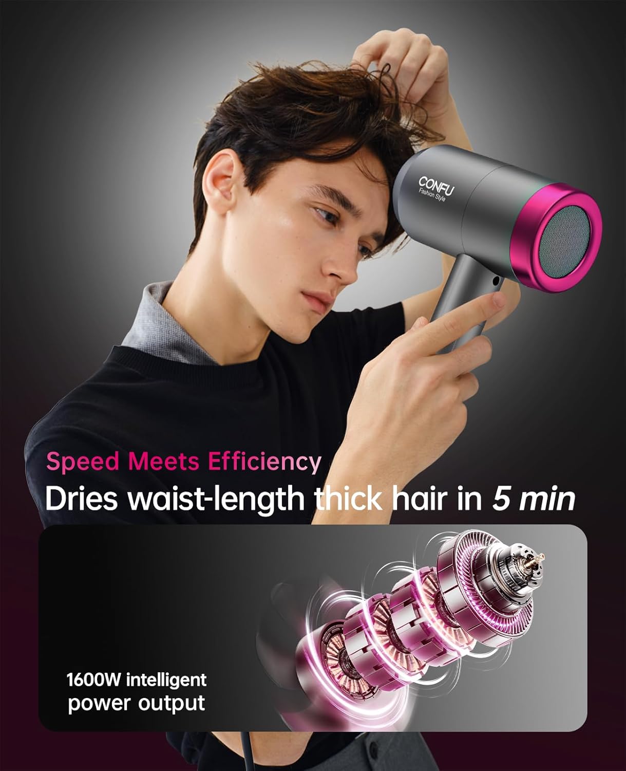 Ionic Blow Dryer - 1600W Portable Lightweight Hair Dryer with 3 Heat Settings & Diffuser | Fast Drying, Travel-Friendly