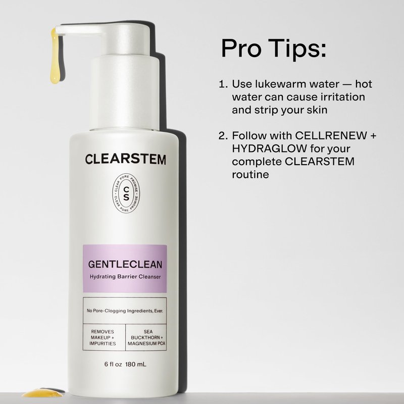 CLEARSTEM - GENTLECLEAN Vitamin C Infused Calming Wash - Facial Cleanser, Makeup Remover - Goldenseal + Green Tea - Facial Skin Care Products - Gluten Free, Cruelty Free - 6 fl oz / 180ml