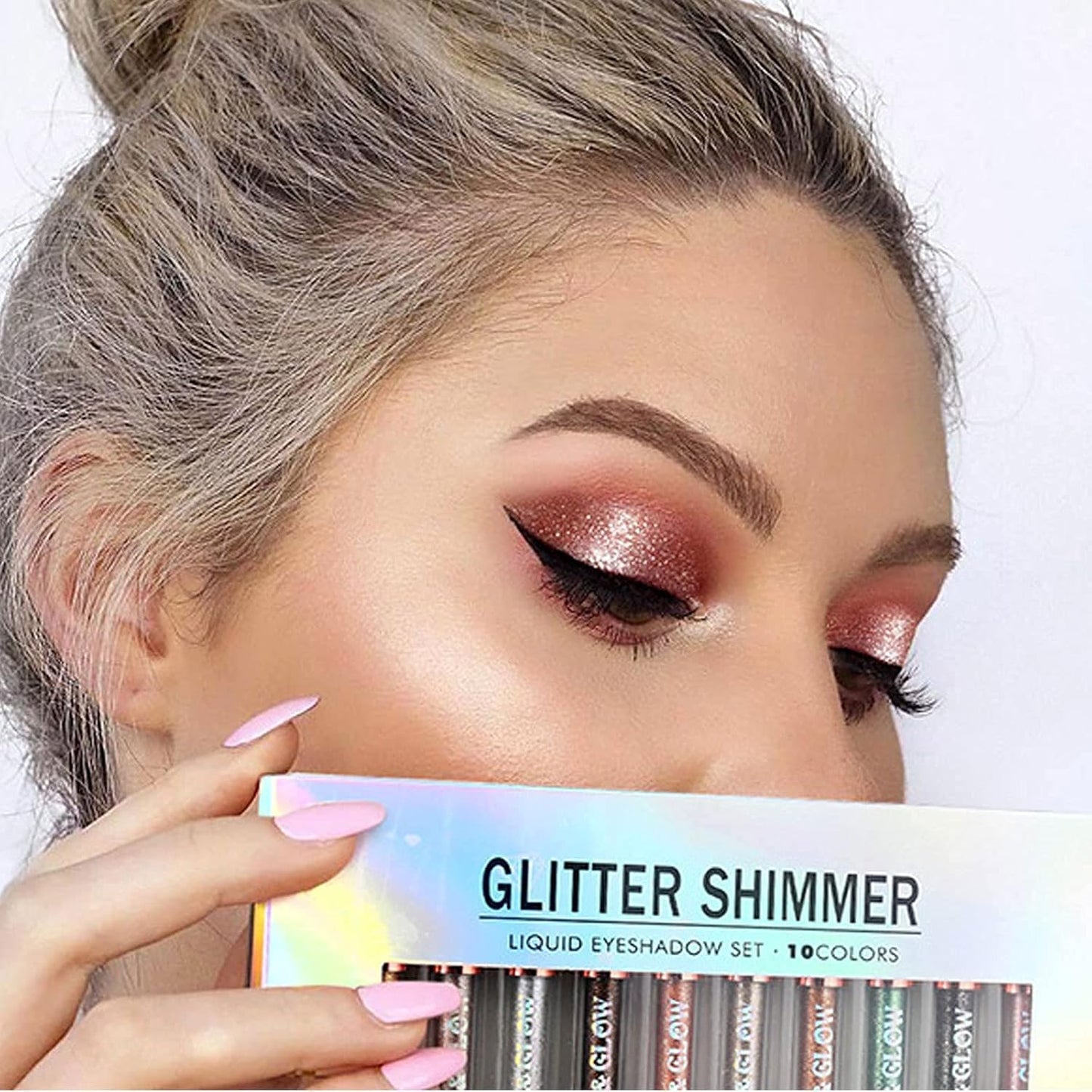 Liquid Glitter Eyeshadow & Matte Eyeliner Set - Rainbow Neon Colors | Waterproof & Smudgeproof Makeup Gift Kit for Women