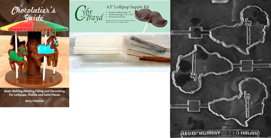 Cybrtrayd "Africa/Kwaanza Lolly" Chocolate Mold with Chocolatier's Bundle, Includes 50 Lollipop Sticks, 50 Cello Bags, 25 Gold and 25 Silver Twist Ties