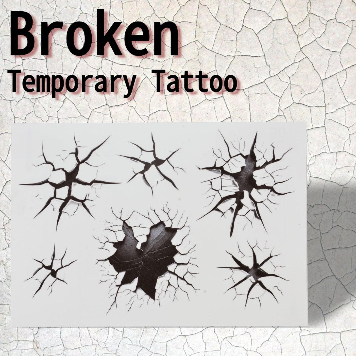 Halloween Creepy Cracks Face Tattoo Set, Temporary Makeup Stickers with Eyelashes, Black Broken Glass Pattern, Costume Accessories (Black)