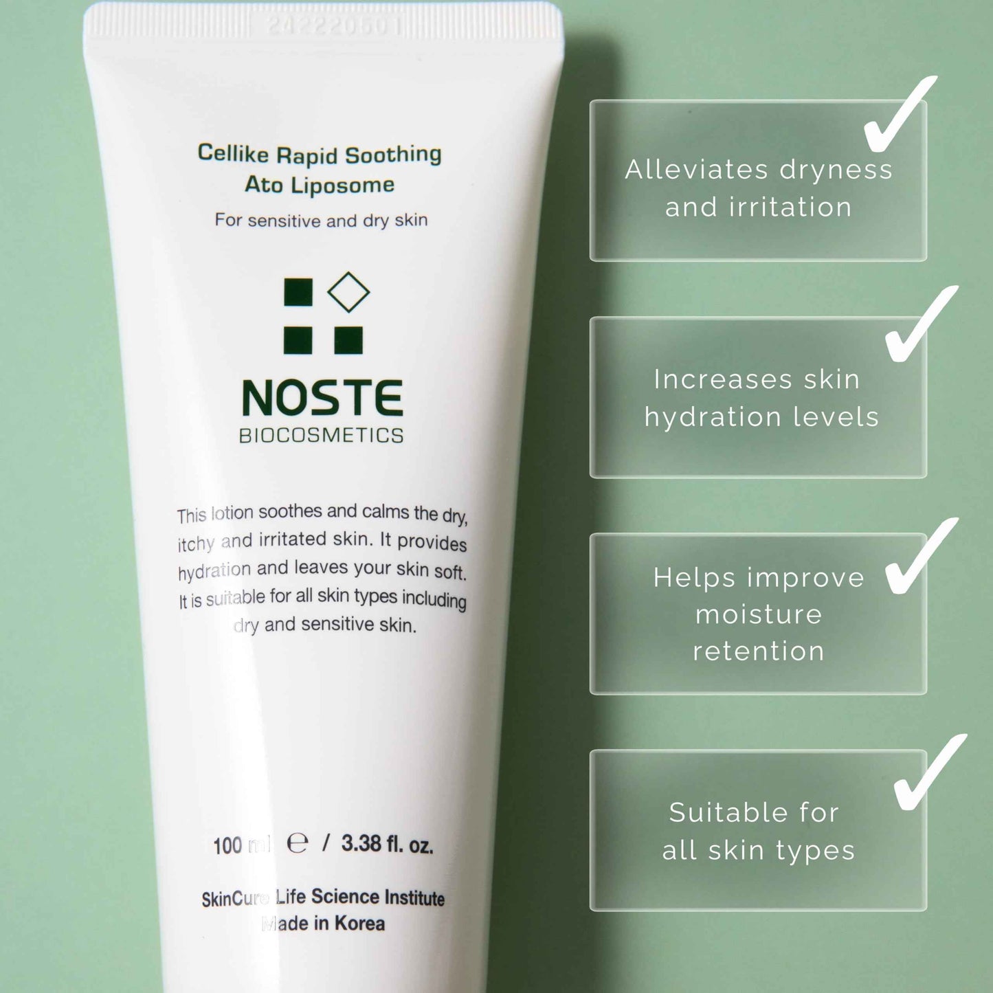 NOSTE SKINCURE Cellike Rapid Soothing Ato Liposome Lotion, Deep Soothing & Skin Barrier Repair for Dry & Itchy Skin, Hypoallergenic, Vegan Lotion, 1.01 fl.oz.