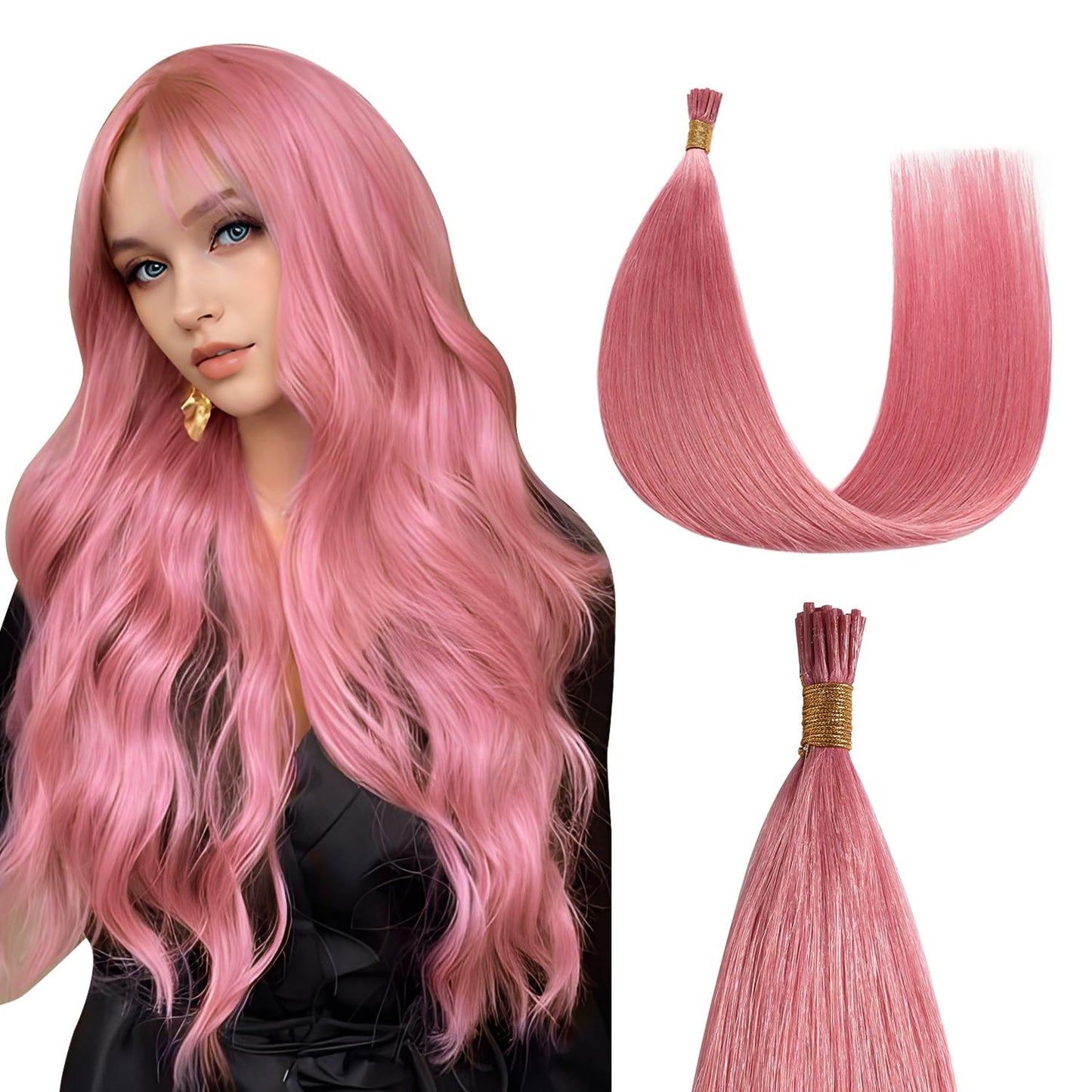 Sunya I Tip Hair Extensions Human Hair Hot Pink 20 Inch Pink I Tip Hair Extensions 25g 25 Strands/Pack
