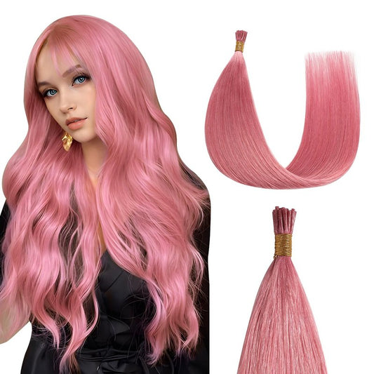 Sunya I Tip Hair Extensions Human Hair Hot Pink 20 Inch Pink I Tip Hair Extensions 25g 25 Strands/Pack