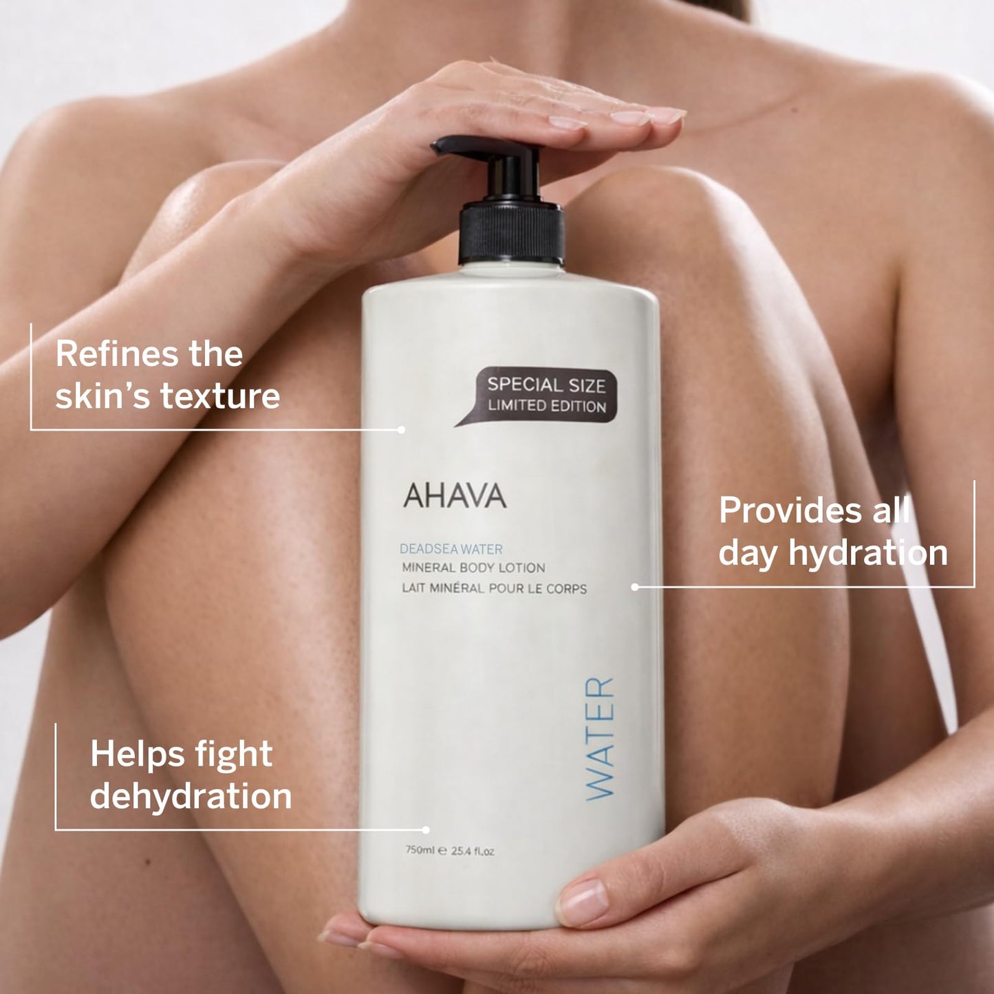 AHAVA Dead Sea Water Mineral Body Lotion - Daily Moisturizing & Hydrating Body Lotion with Osmoter, Exclusive blend of Dead Sea Minerals & Botanical Extracts, Original, 24 Fl.Oz (Packaging May Vary)