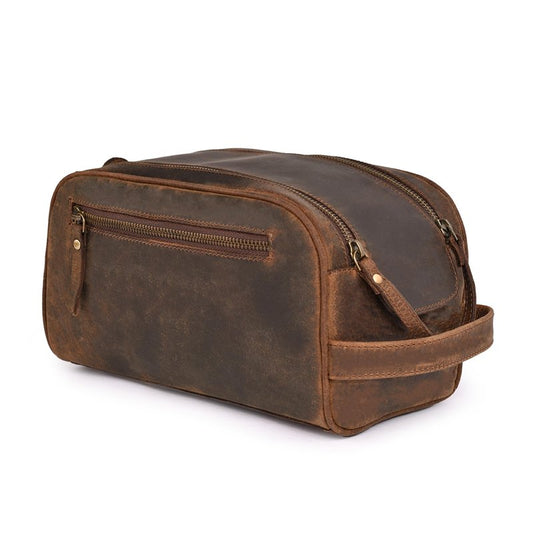 DHAMPOOH King-Size Premium Leather Toiletry Travel Pouch – Handcrafted Vintage Dopp Kit Bag with Waterproof Lining, Spacious Design for Travel Essentials - Brown