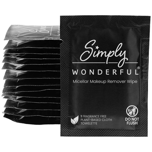 Simply Wonderful Makeup Wipes Remover - Micellar Water Makeup Remover Wipes Individually Wrapped - Facial Cleansing to Remove Makeup, Mascara, Lipstick, Oil and Dirt, 100 Bulk Makeup Wipes