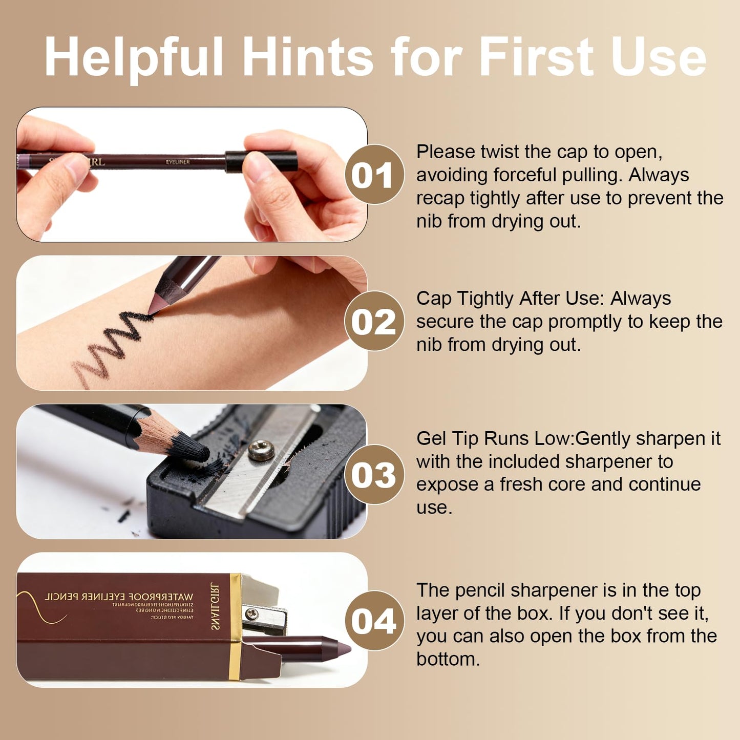 Okerker Graphite Gel Eyeliner Pencil, Waterproof Smudge-proof Long Lasting Graphite Eye Liner, High-Pigmented Smooth Creamy Formula for Mature Women, Eyes Makeup Pen with Sharpener