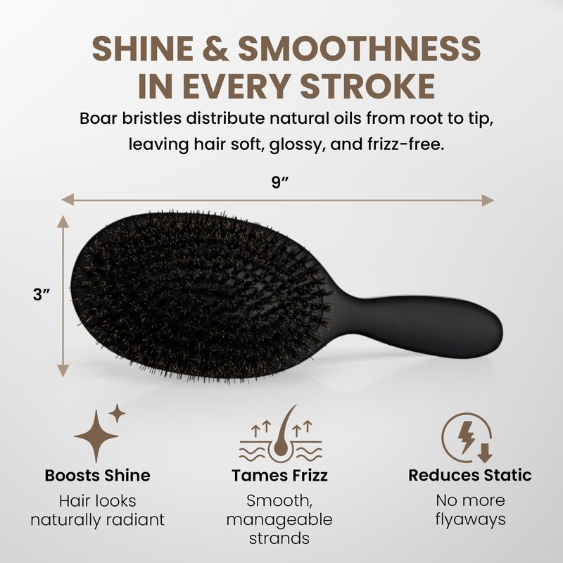 TONY ODISHO Professional Paddle Hair Brush – Cushion Brush with Tourmaline Nylon and First Cut Boar Bristles for Gentle Detangling & Natural Shine (Black, Large)
