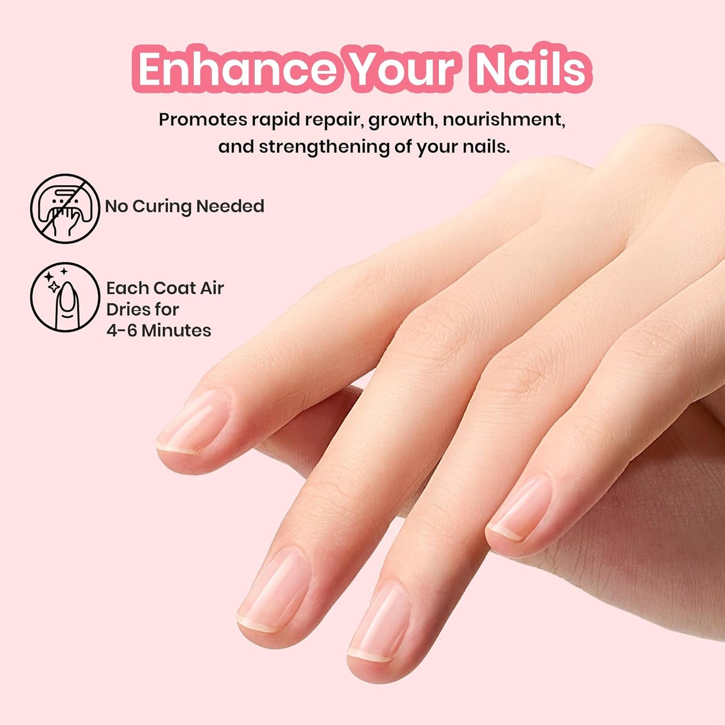 Beetles Nail Strengthener - Air Dry Pink Neutral Nail Polish for Thin Nails | Growth Treatment